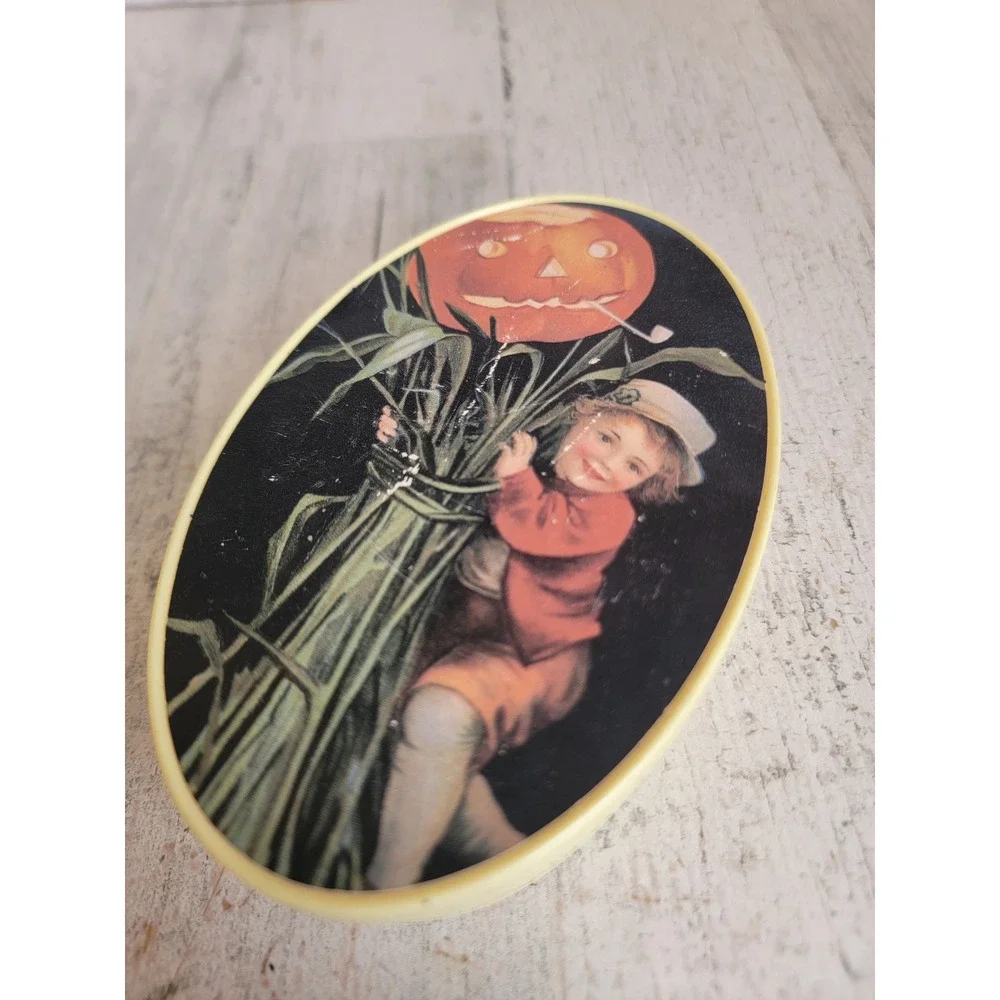 Halloween old print factory pumpkin Victorian mini trinket container home